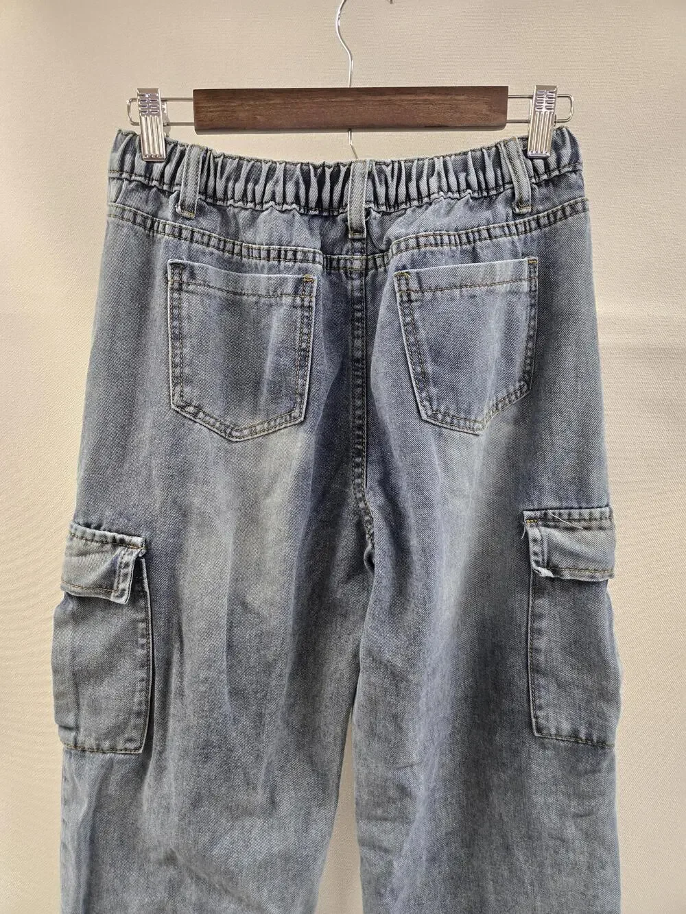 SHEIN Jeans Youth 16 Blue Cargo Elastic Waist Drawstring Pockets Denim